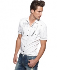 Understate your urban look with this short-sleeved woven shirt from INC.