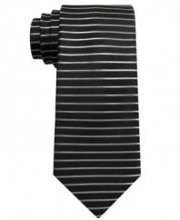 Line it up, knock it down. This striped tie from bar III conquers your dress wardrobe with unmatched cool.