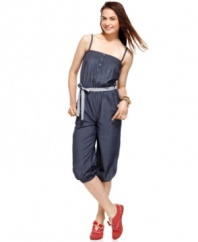 Hop into this denim jumpsuit from Tommy Girl on days when you're feeling sporty! It's the ultimate in comfy --and adorable -- style!