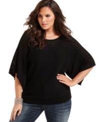 Look pretty in pointelle with INC's dolman sleeve plus size sweater, punctuated by a banded hem. (Clearance)