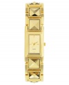 Classic style with a hint of sass, by Impulse. Watch crafted of gold tone mixed metal linked bracelet with pyramid stud detail and rectangular case. Gold tone dial features applied stick indices at three, six, nine and twelve o'clock and gold tone three hands. Quartz movement. Splash resistant. Two-year limited warranty.