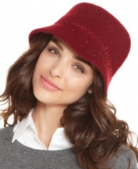 Sparkling beads and a face-framing microbrim add feminine flair to this soft, wool hat by Nine West.