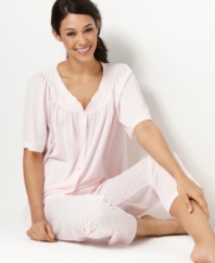 Sweet simplicity. You'll love the delicate embroidery and pin tuck details of these soft pajamas by Miss Elaine.