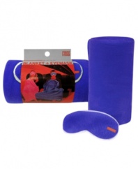 Catch some shut-eye on the red-eye with this super cozy travel comfort set. Made from soft, no-pill polar fleece,  it includes a big comfy blanket and plush eye mask that turn cramped cabins into a restful retreat.