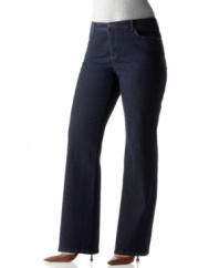 A great shape to be in: plus size boot-cut jeans from Jones New York Signature are extra stretchy for a slimming effect.