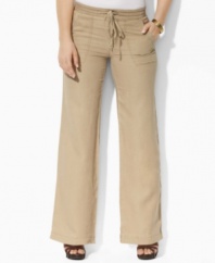 Rendered in breezy linen, these plus size pants from Lauren by Ralph Lauren are finished with a chic, wide leg and drawstring waist.