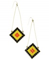 Stylishly shaped. A distinctive pyramid drop silhouette sets apart these eye-catching earrings from RACHEL Rachel Roy. Embellished with red, yellow and black resin tiles, they're crafted in gold tone mixed metal. Approximate drop: 4-1/2 inches.