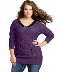 Seven7 Jeans' long sleeve plus size hoodie is a perfect topper for your casual bottoms.