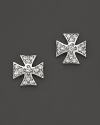 White sapphire Maltese crosses, set in sterling silver, make a dramatic statement. By Elizabeth Showers.