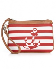 Sail the the high-seas of great style with this adorable nautical design from Nine West. A striped exterior with contrast trim and center detail will add a splash of fun to any ensemble.