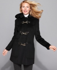 So cute with a sense of whimsy ... Calvin Klein's clip front coat is on-trend for cold-weather fun! (Clearance)