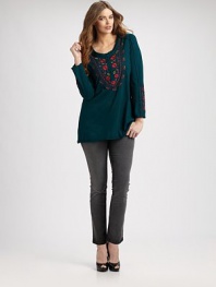 EXCLUSIVELY AT SAKS.COM. Brightly blooming floral embroidery lavishes the front and sleeves of an easy tunic of soft cotton knit.Scoop necklineHalf placket with tiny buttonsEmbroidered bib and cuffsLong sleevesDetailed seamsTonal embroidery at back yokeAbout 32 from shoulder to hemCottonMachine washImported