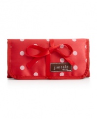 Carry your jewels in style with this pretty polka dot jewelry roll by Jimeale. With an ultra organized interior, this travel-friendly style is ready to jet set at a moment's notice.