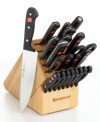 The seasoned gourmet is always one step ahead, a cut above the rest. This professional set – each blade stamped from one solid piece of high-carbon surgical stainless steel – provides the complete arsenal of superb cutlery that's sure to hold its razor-sharp, long-lasting edge for many meals to come. Lifetime warranty.