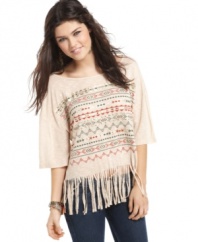 Incorporate fringes into your book of style with this boho-cool tribal print top from The Classic.