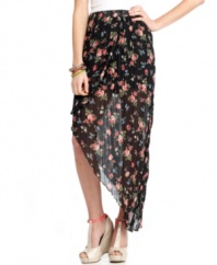 Gauzy, crinkled chiffon and a smart, asymmetrical hem and are the perfect design pair on this skirt from American Rag that induces a floral high!