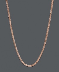 An intricate layer in trendy caramel color. This 14k rose gold chain features a wheat link design. Approximate length: 20 inches.