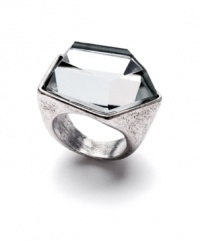 Style for the new millennium. Bar III's modern cocktail ring features an asymmetrical lucite stone set in burnished silver tone mixed metal. Approximate width: 1 inch. Size 7.