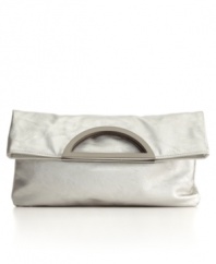 Style&co. gets ahead of the trend with this chic foldover purse featuring semicircle metal handles and a high-drama metallic sheen.