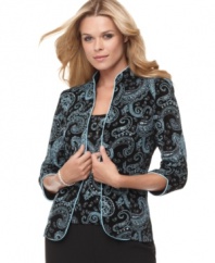 Featuring a subtle hint of sparkle, this beautifully tailored paisley jacket and shell create a sophisticated petite look by Alex Evenings.