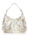 A metallic lacy print adorns the pleated Racy Lacey tote from Red by Marc Ecko for a prettily chic look this season.