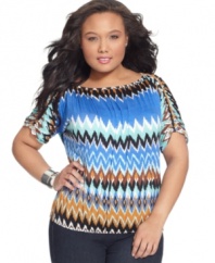 Make a stylish statement this season with One 7 Six's short sleeve plus size top, featuring a spirited print.