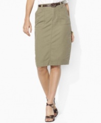 This petite skirt is rendered in classic herringbone twill in a straight silhouette, fusing casual style with chic sensibility, from Lauren by Ralph Lauren.