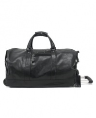 Get more mileage from your luggage with the Kenneth Cole Roma rolling duffel. Made from soft, beautiful full-grain cowhide leather, it's a essential take-along for trips both short and long. In addition to the large main packing compartment, you'll enjoy pocket after pocket of smart organizational space. Limited lifetime warranty.