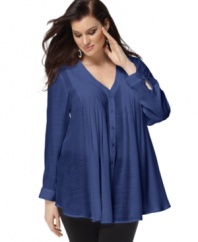 Indulge in the airy comfort of Elementz' long sleeve plus size top, accented by a pleated front.