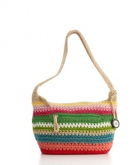 A gorgeously boho hobo from The Sak. This classic easy-going silhouette gets a fun update with your choice of a solid or striped crochet exterior. A signature charm adds the perfect polished touch.