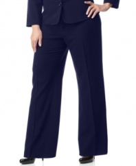Plus size fashion that values classic tailoring. The chic stretch fabric of these suiting pants from AGB's collection of plus size clothes make them an essential to your office wardrobe.