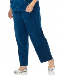 Lounge in the lavish comfort of On Que's plus size active pants, crafted from plush velour. (Clearance)