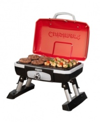 Signature grill flavor is yours wherever and whenever you want it. The compact and extremely portable design of this powerful gas grill makes it the perfect companion for any occasion, heating up in less than 4 minutes with ample space to serve up something sensational. 3-year warranty. Model CGG-180T.