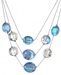 Azure allure. A beautiful blue palette has an eye-catching effect on this intriguing illusion necklace from Kenneth Cole New York. Comprised of faceted glass beads and lightweight chains, it's crafted in hematite tone mixed metal. Approximate length: 16 inches + 3-inch extender.