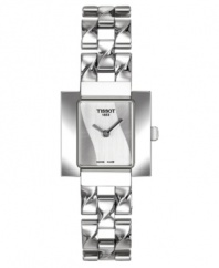A sleek and elegant timepiece from Tissot. Stainless steel bracelet and case. Silvertone dial with logo. Swiss made. Quartz movement. Water resistant to 30 meters. Two-year limited warranty.