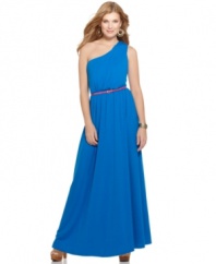 Get haute on warm days in this belted, one-shoulder maxi dress that draws beauty out of simplicity. From Fire.