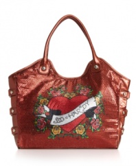 Flower power forever: the Fleur Delight Anna tote features a big red Ed heart surrounded by red and yellow roses rendered in glittering sequins.