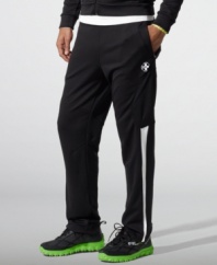 The essential athletic pant is crafted with sleek reflective details in tight-knit interlock polyester for a smooth, clean face and a luxuriously soft hand.