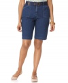 Karen Scott's petite bermuda shorts are a seasonal staple and super stylish with their medium blue wash and matching belt.