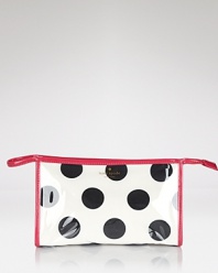 Trimmed in bright pink with polka dots, kate spade new york's graphic cosmetics bag is a chic spot to stow your stuff.