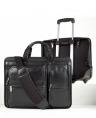 This classic case offers versatility of movement in today's fast paced business world. Maximize travel options by either rolling with the patented wheel and handle system or remove it to carry with more maneuverability. A high-density laptop sleeve protects your computer from bumps and bruises, while the main compartment with file divider and front organizer help transport documents and accessories. One-year limited warranty.