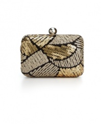 Downtown chic combines with uptown sparkle, in this Jessica McClintock sequin minaudiere clutch. Pair it with a simple cocktail dress for a special event, or with jeans and heels for a night with the girls.