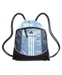 From heading to the gym to running errands, you'll find so many uses for this sackpack by Adidas. It features a lightweight design with two side mesh pockets that are deep enough to fit water bottles, gym clothes,  or whatever you need to carry.