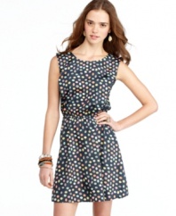 Rainbow-bright polka dots make for a winning print on this sleeveless a-line dress from American Rag!
