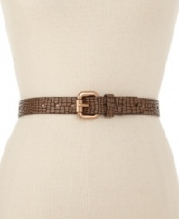 Pull your look together with this embossed leather belt from Fossil.