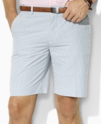 Essential for the season, a trim-fitting short in lightweight seersucker cotton embodies an iconic sensibility and timeless style.