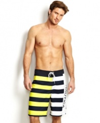 Step into stripes this summer with these swim trunks from Nautica.