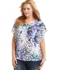 Get spotted with Style&co.'s butterfly sleeve plus size top, highlighted by an embellished animal print.