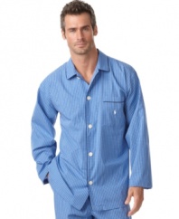 An essential pajama top in a preppy plaid pattern is tailored in smooth cotton for a cool, comfortable fit.