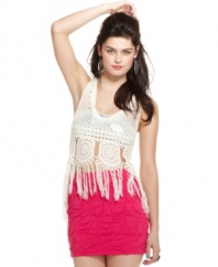 Update your day look with this tank sweater that boasts the season's hottest detail: fringes! From Material Girl.
